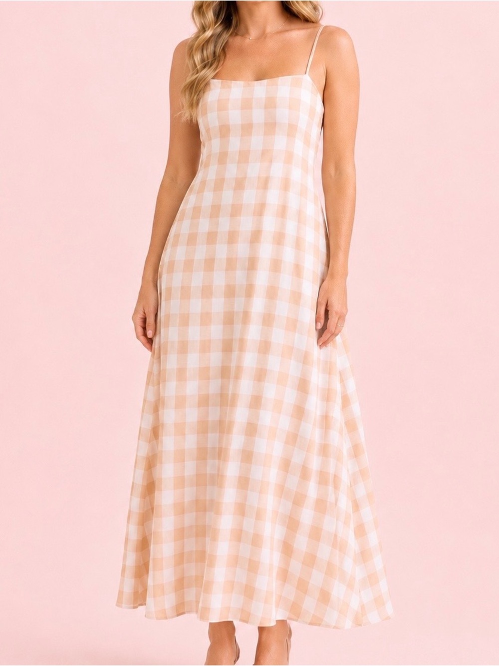 NEW Altar’d State Tan and White Gingham Maxi Dress Size Medium Available